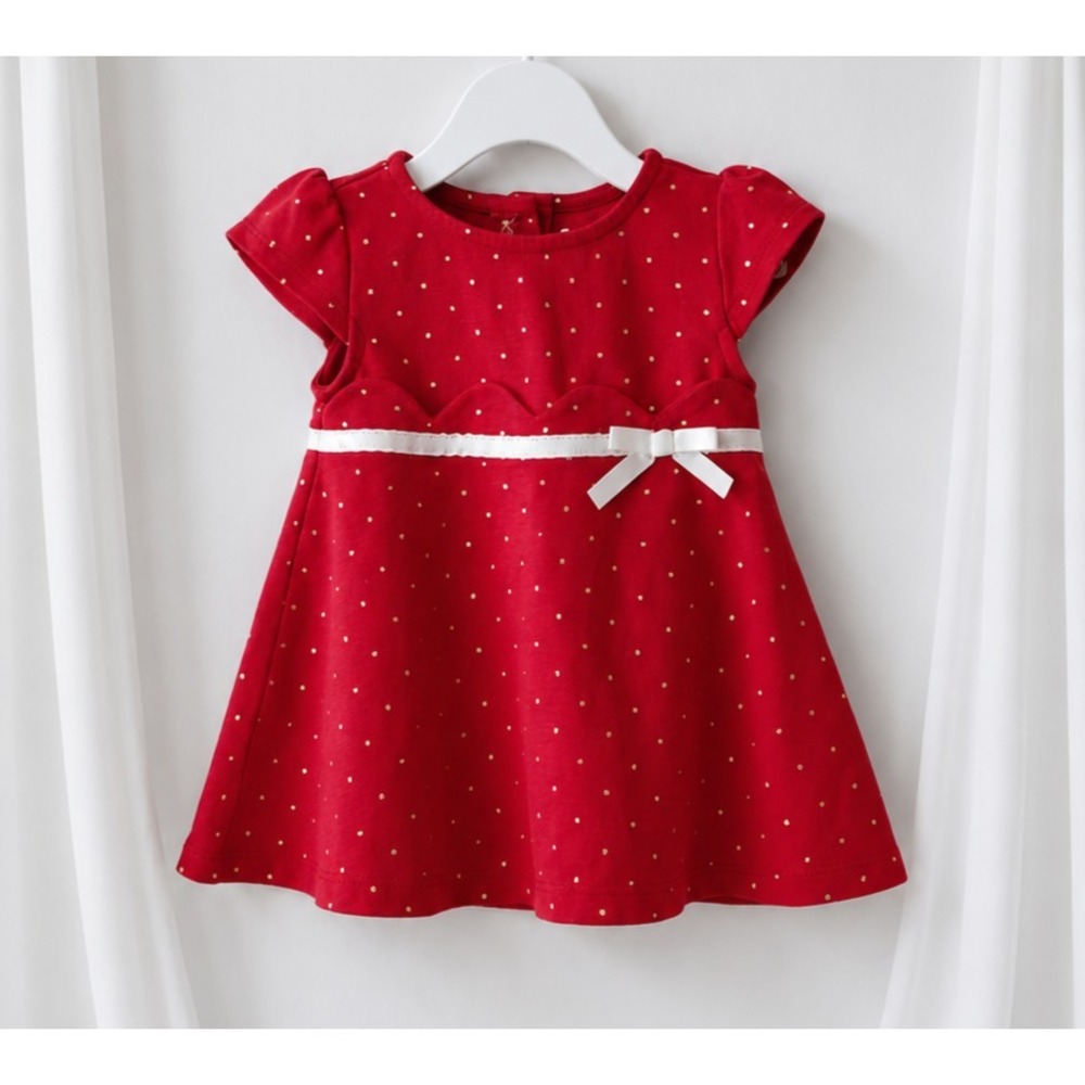 Catherine Malandrino Baby Dress 6 9M Red Gold Dot Holiday Christmas Party Bow